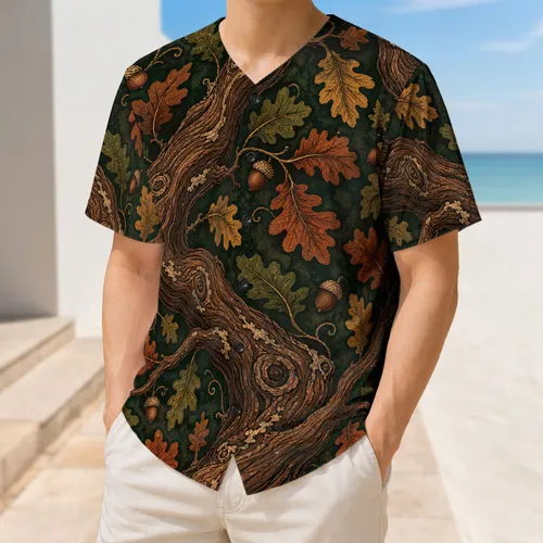 Autumn Oak Tree Limbs And Acorns For Woodland Hikes Campers And Casual Outdoor Wear Baseball Jersey