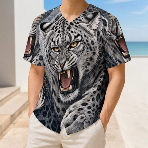Roaring Snow Leopard Athletic Wildlife Style For Game Day And Outdoor Adventure Fans Baseball Jersey