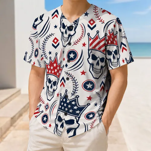 Patriotic Skull Crowns With Stars, Stripes And Baseball Seams For Fourth Of July Fans Baseball Jersey