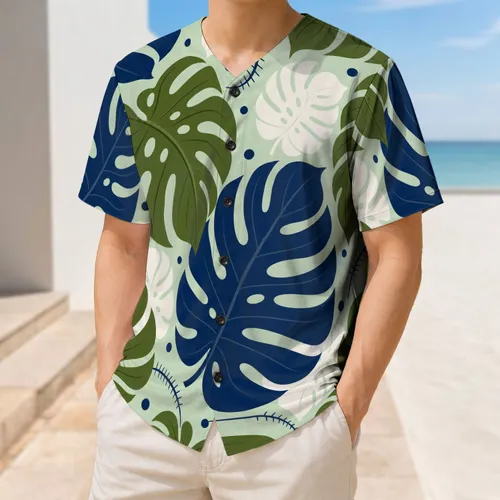 Tropical Monstera Leaves With Sport Seam Accents For Summer Beach And Outdoor Game Days Baseball Jersey