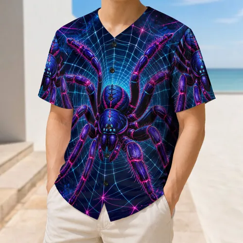 Neon Cyberpunk Tarantula Spiderweb for Halloween Raves and Gothic Streetwear Fans Baseball Jersey