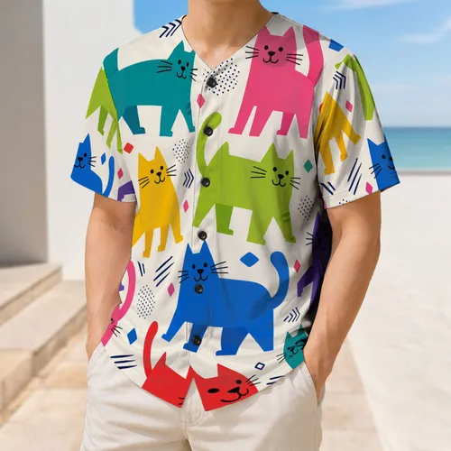 Colorful Smiling Cats Athletic Motif For Casual Game Day And Everyday Pet Lovers Baseball Jersey