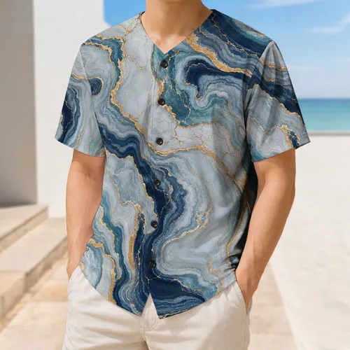 Blue Navy Marble Gold Veins For Game Day And Casual Streetwear Style Sports Fans Baseball Jersey