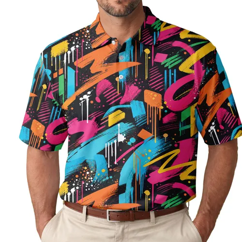 Neon Abstract Graffiti Street Art for Urban Festival, Skate, and Nightlife Outfits Men's Polo Shirt