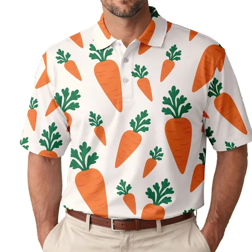 Orange Carrot All-Over Motif For Garden Parties, Beach Trips And Casual Men’s Style Men's Polo Shirt