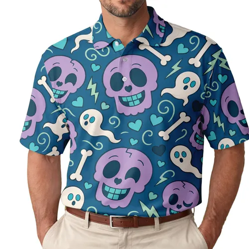 Spooky Cute Skull Ghost Halloween Style For Parties, Festivals And Goth Streetwear Fans Men's Polo Shirt