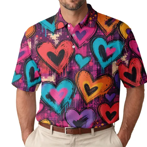 Colorful Graffiti Heart Street Art For Valentine’s Day Parties And Everyday Wear Men's Polo Shirt