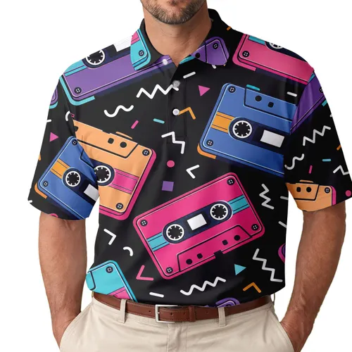 Retro 80s Cassette Tapes for Music Festivals, Parties and Throwback Style Lovers Men's Polo Shirt