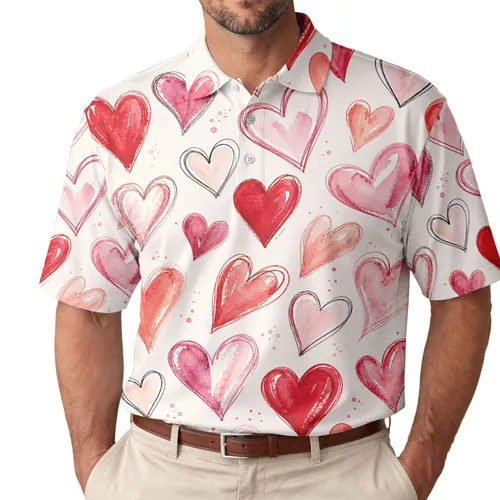 Watercolor Hearts for Valentine's Day Romantic Everyday Gift for Women and Girls Men's Polo Shirt