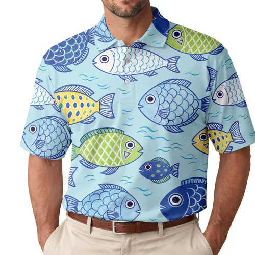 Colorful Tropical Fish Coastal Nautical Beach Vacation Resort Summer Wear For Men Men's Polo Shirt
