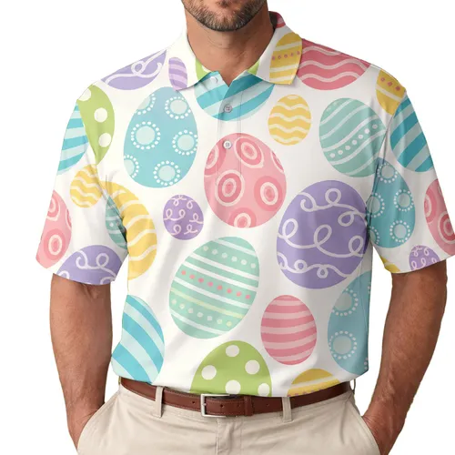 Pastel Easter Egg Motifs For Spring Brunches And Casual Holiday Outfits For Men And Teens Men's Polo Shirt