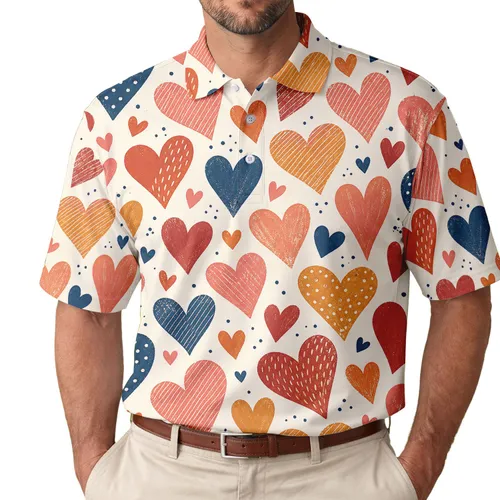 Vintage Folk Heart Scatter for Valentine's Day Gifts and Everyday Casual Style for Women Men's Polo Shirt