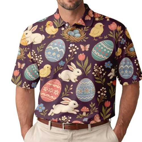 Vintage Easter Bunnies, Eggs And Chicks For Spring Celebrations And Casual Outings Men's Polo Shirt