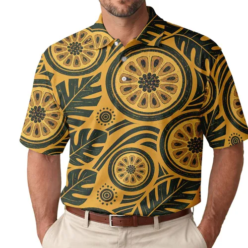 Tropical Passion Fruit And Jungle Leaf Motif For Resort Wear, Travel, And Casual Men Men's Polo Shirt