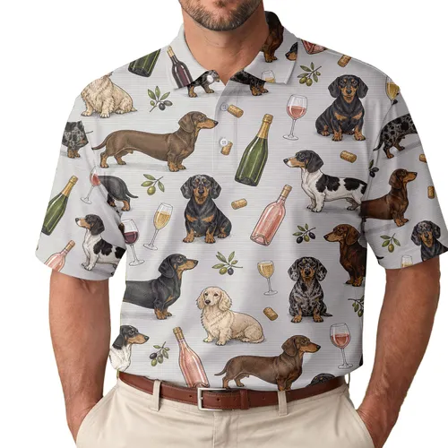 Dachshund Wine Bottles Celebration Motif For Wine Nights, Dog Lovers And Gift Giving Men's Polo Shirt