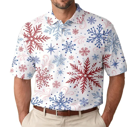 Cranberry Blue Snowflakes for Winter Holiday Gatherings and Festive Casual Outfits Men's Polo Shirt