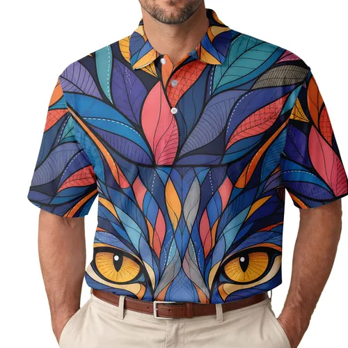 Stained Glass Cat Mosaic Art Nouveau Wear for Colorful Summer Outings and Cat Lovers Men's Polo Shirt