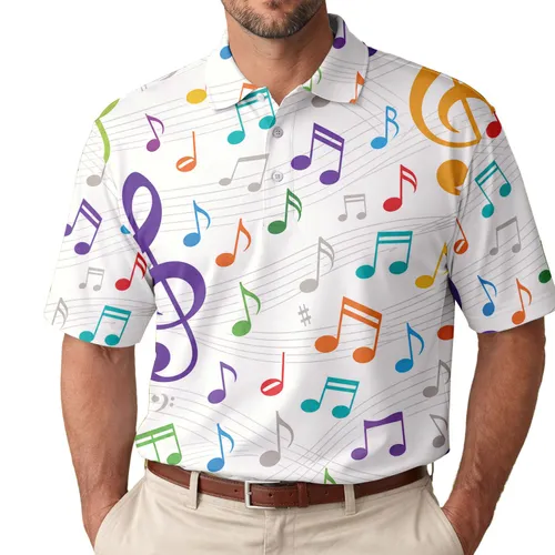 Colorful Musical Notes And Treble Clefs For Concerts, Festivals, And Music Lovers Men's Polo Shirt