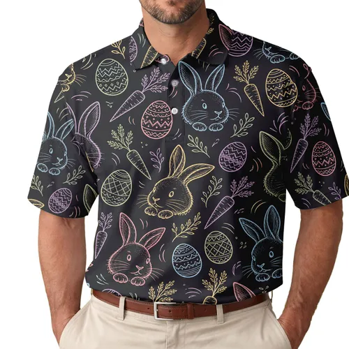 Easter Bunny Carrot Egg Motifs For Spring Celebrations And Casual Outings For Men Men's Polo Shirt