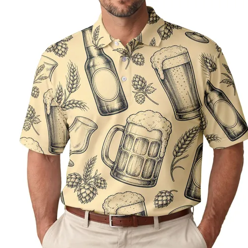 Beer Bottle And Pint Glass Brewery Style For Oktoberfest Parties And Pub Lovers Gift Men's Polo Shirt