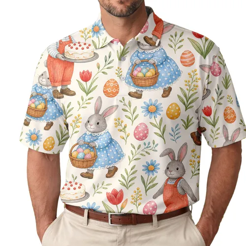 Storybook Easter Rabbits And Eggs For Spring Celebrations And Casual Weekend Wear Men's Polo Shirt