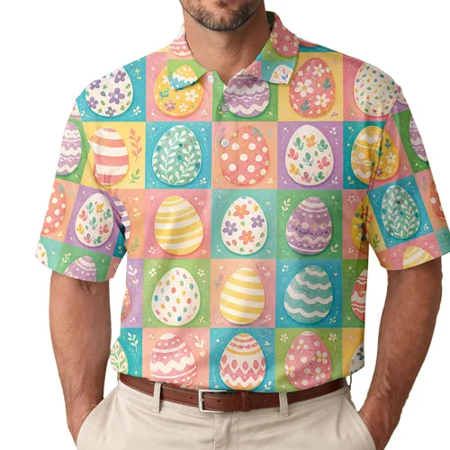 Colorful Easter Egg Patchwork For Spring Brunches, Egg Hunts And Festive Holiday Style Men's Polo Shirt