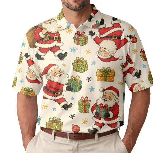 Jolly Santa And Gift Boxes For Christmas Parties, Holiday Travel And Festive Outfits Men's Polo Shirt