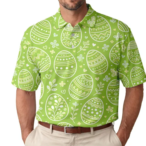 Lime Green Easter Eggs With Floral Motifs For Spring Celebrations And Holiday Outfits Men's Polo Shirt