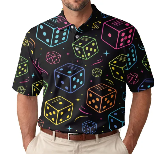 Neon Rainbow Casino Dice For Nightlife Parties, Vegas Trips And Casino Theme Events Men's Polo Shirt