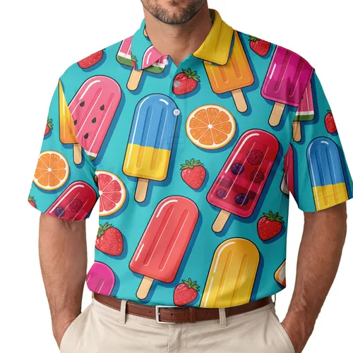 Colorful Popsicles And Fruit For Tropical Beach Days And Summer Vacation For Men Men's Polo Shirt