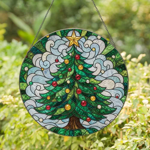 Tiffany Style Christmas Tree Stained Glass Window Decor for Festive Holiday Homes Stained Glass Suncatcher
