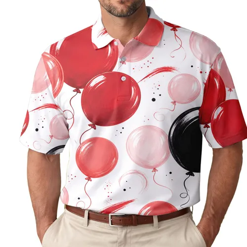 Red And Black Balloon Party Celebration Summer Holiday Vacation Style For Mens Casual Wear Men's Polo Shirt