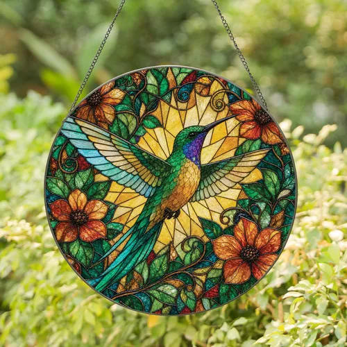 Hummingbird Stained Glass Window Decor for Garden Lovers and Nature Inspired Homes Stained Glass Suncatcher