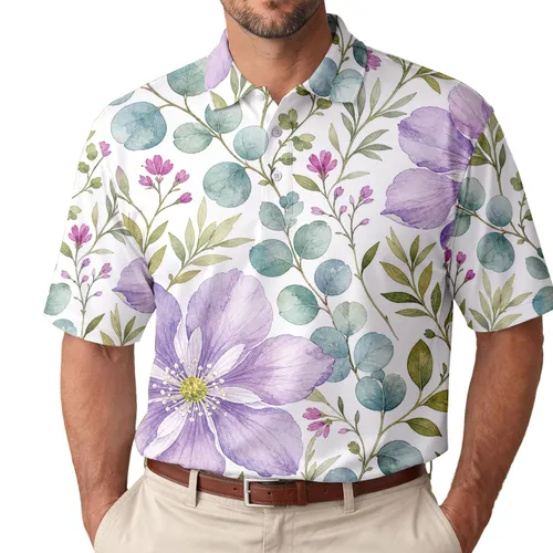 Lavender Floral Eucalyptus Garden For Summer Golf Tennis Beach Wear Women Men Outfits Men's Polo Shirt
