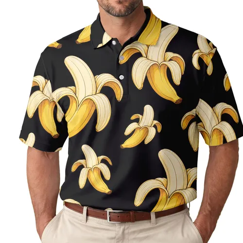 Black Peeled Banana Motif For Tropical Beach Vacations And Casual Summer Wear For Men Men's Polo Shirt