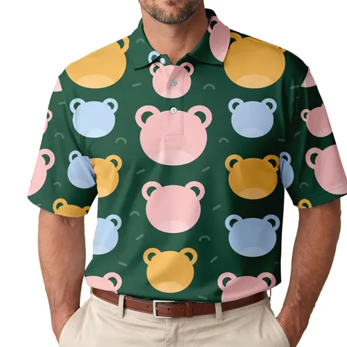 Pastel Bear Heads For Casual Golf, Resort, And Everyday Men's Summer Style Outfits Men's Polo Shirt