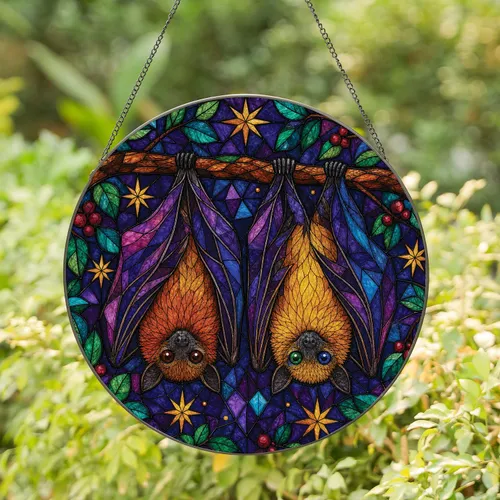 Stained Glass Fruit Bats Halloween Window Decor for Gothic Home Lovers and Bat Fans Stained Glass Suncatcher