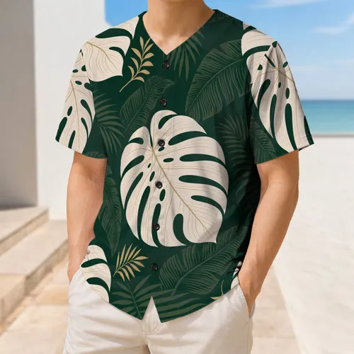 Tropical Monstera And Palm Leaves For Resort Travel, Beach Days And Summer Casual Wear Baseball Jersey