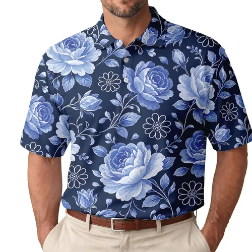 Midnight Blue Rose Daisy Botanical Garden Party Golf Beach Casual Summer Style For Men Men's Polo Shirt