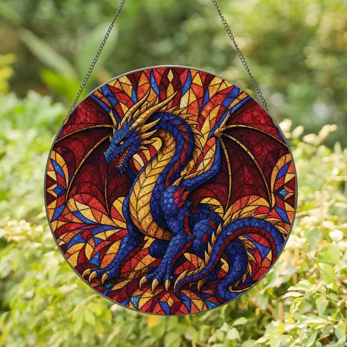 Stained Glass Blue Dragon Window Decor for Gothic Fantasy Home Decor Enthusiasts Stained Glass Suncatcher