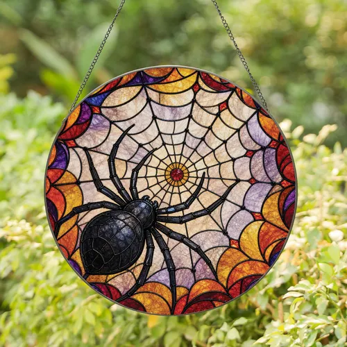 Halloween Spiderweb Stained Glass Window Decor For Gothic Fall Home And Witchy Gifts Stained Glass Suncatcher