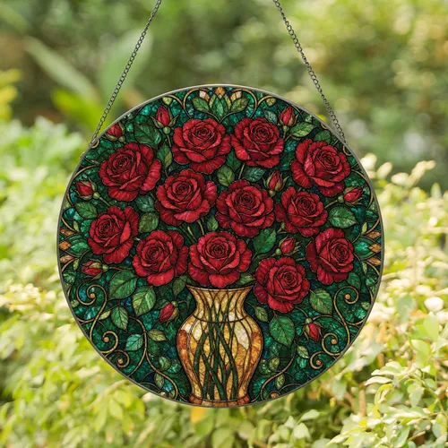 Red Rose Stained Glass Bouquet For Romantic Home Decor And Valentine Gifts For Her Stained Glass Suncatcher