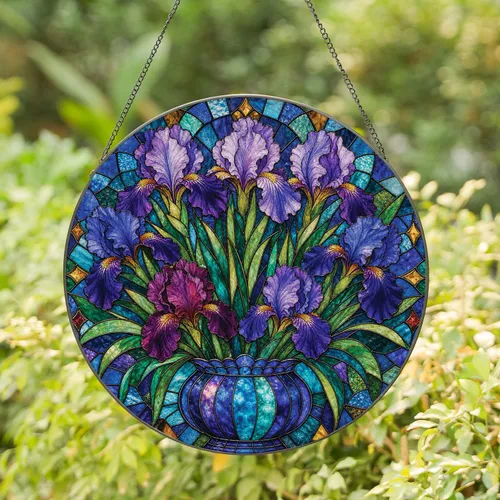 Purple Iris Stained Glass Bouquet for Window Decor, Garden Lovers and Mother's Day Stained Glass Suncatcher