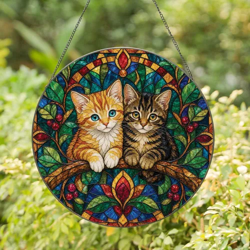 Stained Glass Tabby Kittens Window Decor For Cozy Cat Lover Homes And Housewarming Gifts Stained Glass Suncatcher