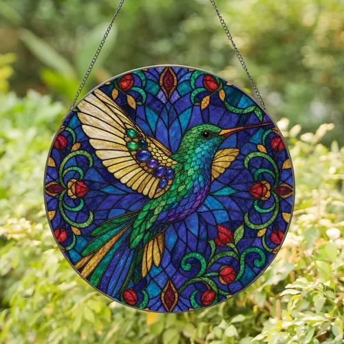 Colorful Hummingbird Stained Glass Look Window Hanging for Garden Lovers and New Homes Stained Glass Suncatcher
