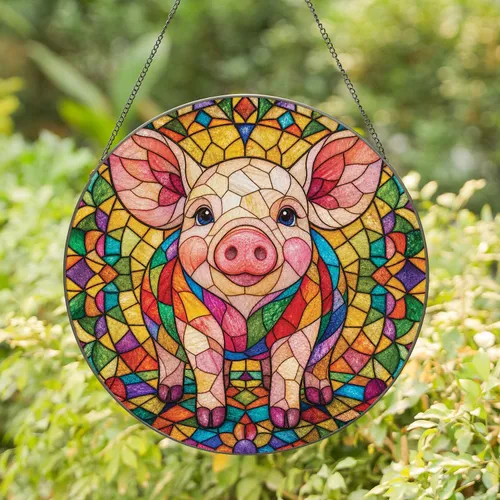 Colorful Stained Glass Pig Window Decor for Farmhouse Kitchen and Animal Lovers Stained Glass Suncatcher
