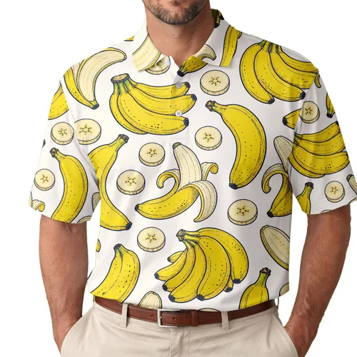 Yellow Banana Fruit Motif For Beach Vacations, Golf, Tennis And Summer Casual Wear Men's Polo Shirt