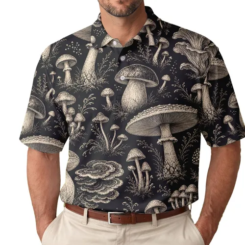 Vintage Mushroom Botanical Motif For Nocturnal Foraging Festivals And Nature Lovers Men's Polo Shirt