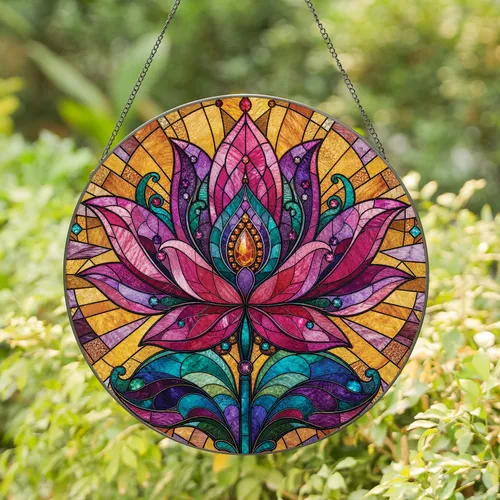 Stained Glass Lotus Flower Window Decor for Meditation Rooms and Boho Home Lovers Stained Glass Suncatcher