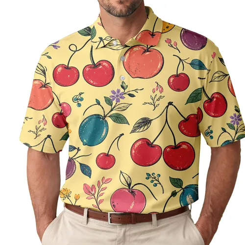 Retro Cherry, Citrus And Botanical Motifs For Summer Casual Weekends And Travel Men Men's Polo Shirt